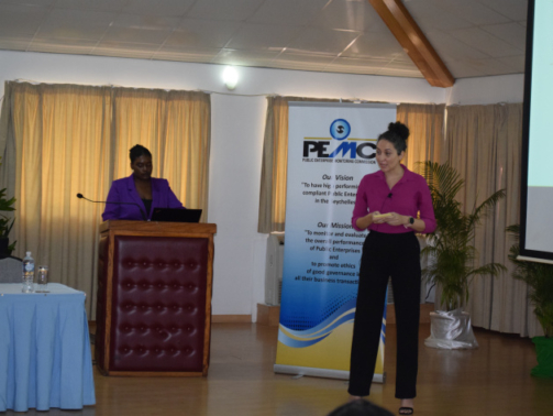 PEMC principal analyst Colette Jean-Louis making a presentation