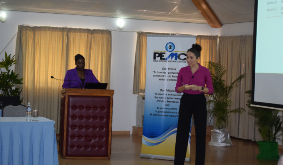 PEMC principal analyst Colette Jean-Louis making a presentation