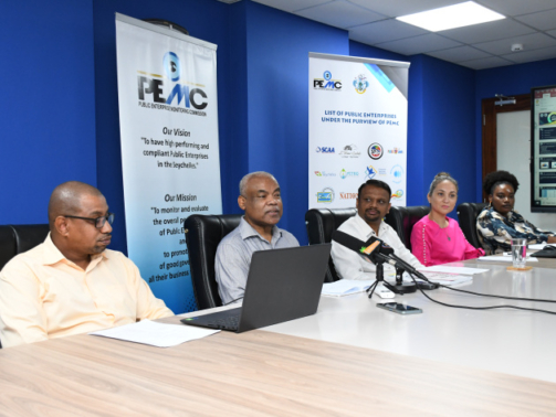 Press conference: (l to r) Alex Robert, William Zarine, Kalum Bandara, Colette Jean-Louis and Marela Servina